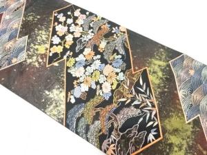引箔　幾何学に松竹梅模様織り出し　袋帯
